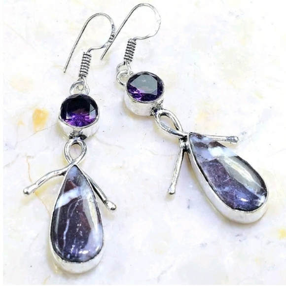 Cobra Jasper & Amethyst 925SS Earrings - Picture 1 of 1